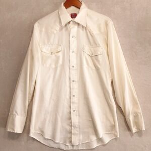 Chute Mens Long Sleeve Pearl Snap Button Shirt Sz.L/Off-White/Western/Vintage